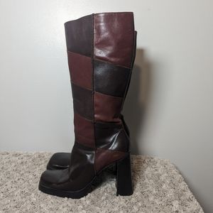 Vintage Y2K Skechers patchwork brown leather square toe boots